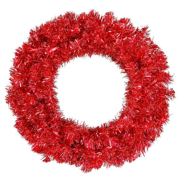 24" Artificial Red Wreath 50 Red Miniature Lights