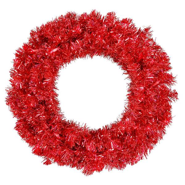 24" Artificial Red Wreath 50 Red LED Lights