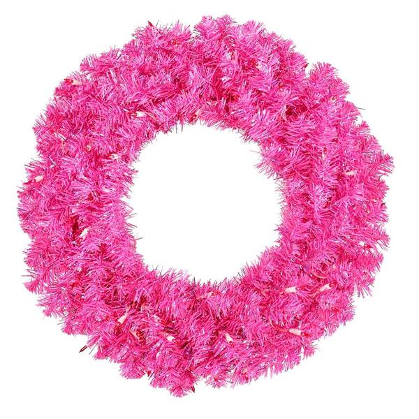24" Artificial Hot Pink Wreath 50 Pink Miniature Lights