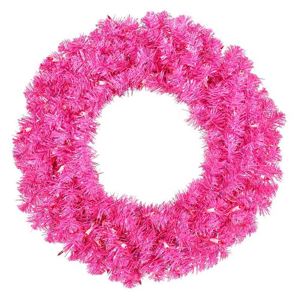 24" Artificial Hot Pink Wreath 50 Pink LED Lights