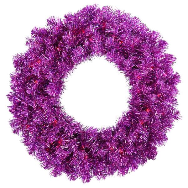24" Artificial Purple Wreath 50 Purple Miniature Lights