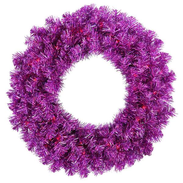 24" Artificial Purple Wreath 50 Purple LED Lights