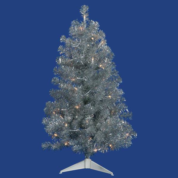 3' x 19" Silver Tree with 50 Clear Lights