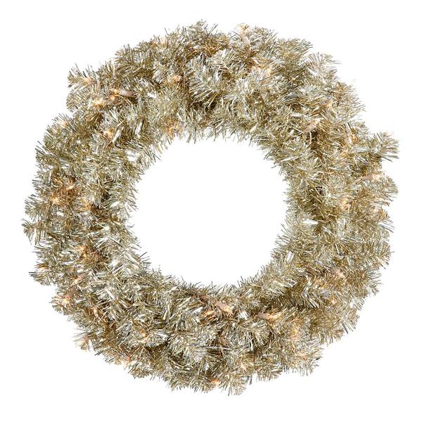 24" Artificial Champagne Wreath 50 Clear Lights