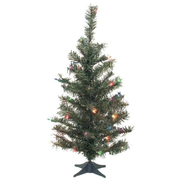 2' Artificial Canadian Pine 35 Multi-Colored Lights with Plastic Stand