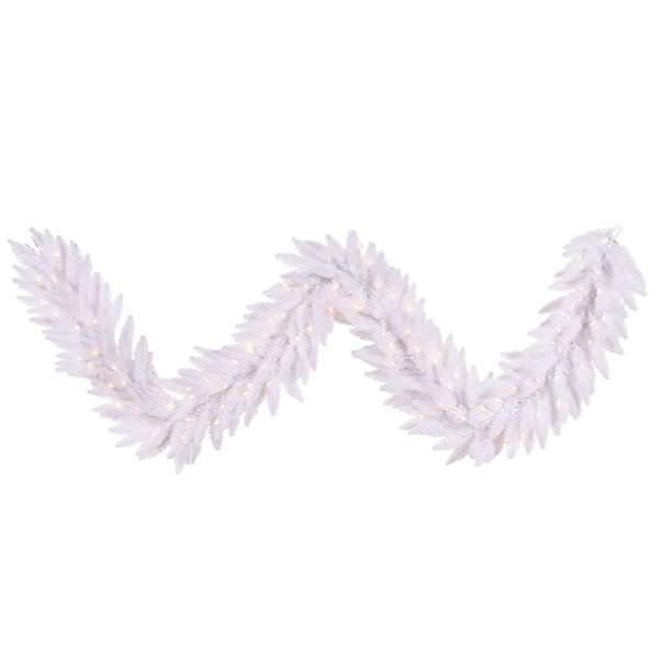 9' Artificial White Fir Garland with 100 Warm White LED Lights