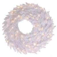 View 30" Artificial White Fir Wreath 100 Warm White LED Lights
