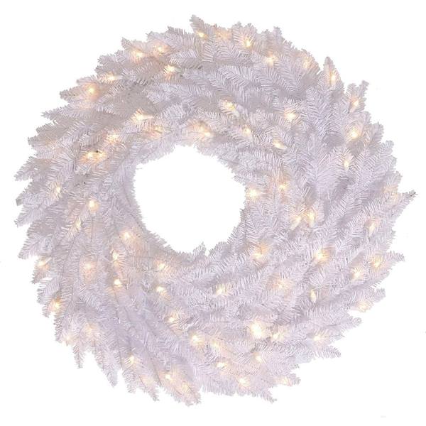 48" Artificial White Fir Wreath 150 Clear Miniature Lights
