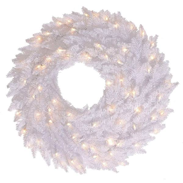 60" Artificial White Fir Wreath 200 Warm White LED Lights