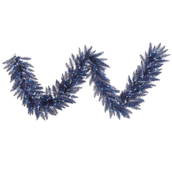 9' Artificial Navy Blue Garland with 100 Blue LED Lights