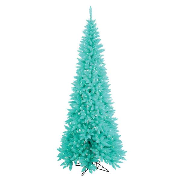 5.5' x 30" Aqua Slim Fir Tree with 300 Aqua LED Lights