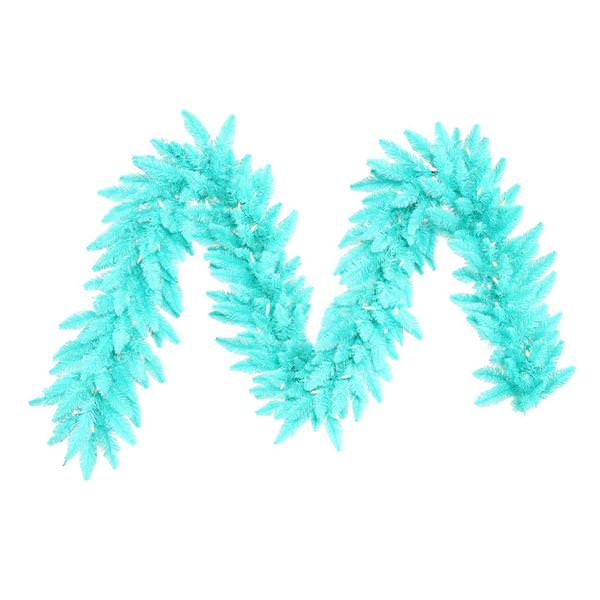 9' Artificial Aqua Fir Garland with 100 Aqua LED Lights
