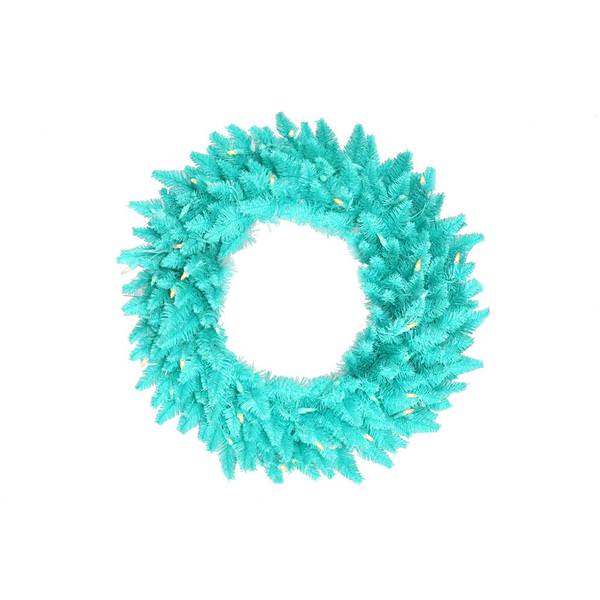 36" Artificial Aqua Fir Wreath 100 Aqua LED Lights