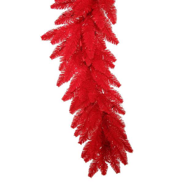 9' Artificial Red Fir Garland with 100 Red Lights