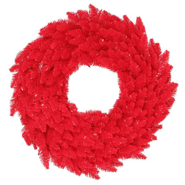 24" Artificial Red Fir Wreath 50 Red LED Lights