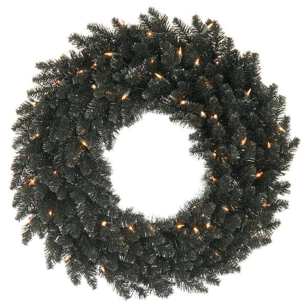 24" Artificial Black Fir Wreath 50 Warm White LED Lights