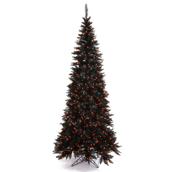 6.5' x 34" Black Slim Tree with 400 Orange LED Lights