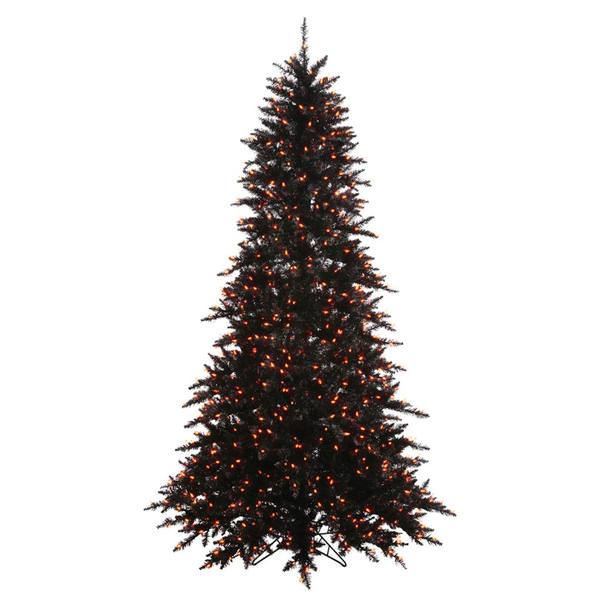4.5' x 34" Black Fir Tree with 250 Orange LED Lights