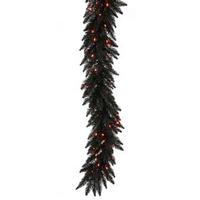 Vickerman 9' Artificial Black Garland with 100 Orange LED Lights