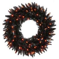 Vickerman 30" Artificial Black Fir Wreath 100 Orange LED Lights