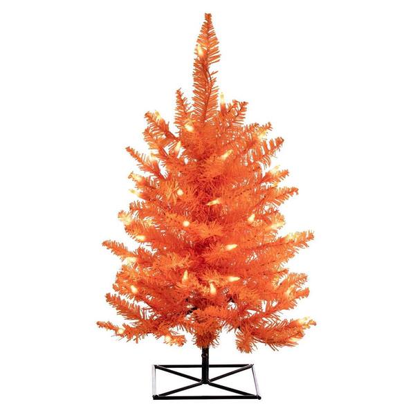 3' x 25" Orange Fir Tree with 100 Orange LED Lights