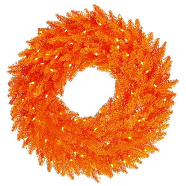 24" Artificial Orange Fir Wreath 50 Orange Lights