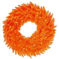 View 24" Artificial Orange Fir Wreath 50 Orange Lights