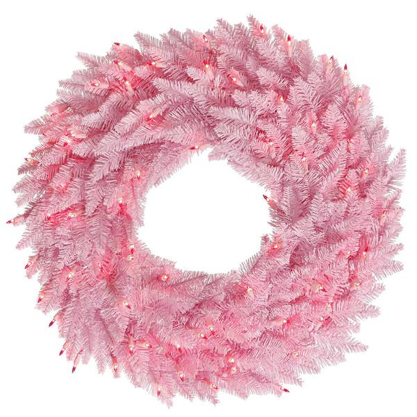24" Artificial Pink Fir Wreath 50 Lime LED Lights
