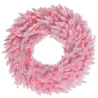 View 24" Artificial Pink Fir Wreath 50 Lime LED Lights