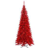 Vickerman 9' x 46" Tinsel Red Slim Tree with 700 Red Lights
