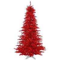 Vickerman 9' x 64" Tinsel Red Fir Tree 1000 Red Miniature Lights