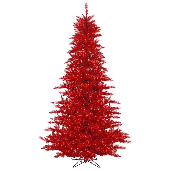 5.5' x 42" Tinsel Red Fir Tree with 400 Red Lights