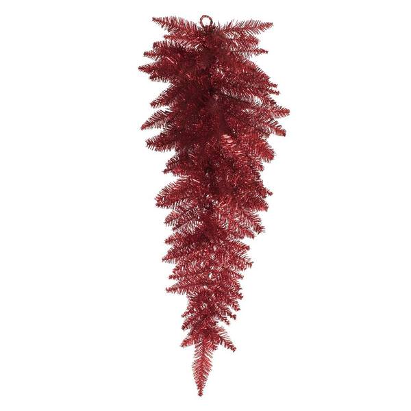 36" Artificial Tinsel Red Fir Teardrop