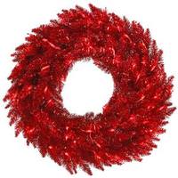 Vickerman 36" Artificial Tinsel Red Wreath 100 Red LED Lights