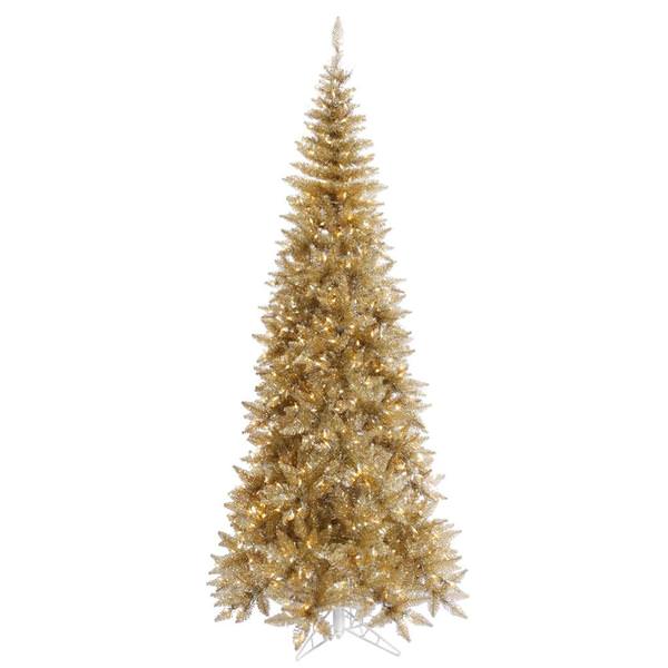 6.5' x 34" Tinsel Champagne Slim Tree with 400 Warm White LED Lights