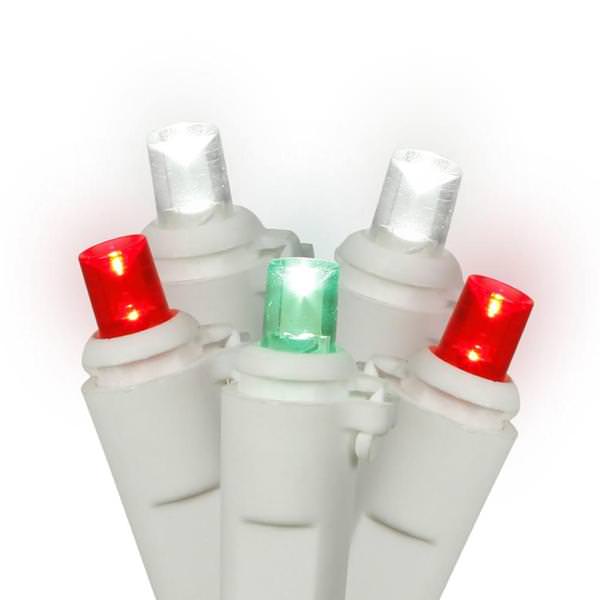 50 Light 25' White Wire Red / White / Green Wide Angle LED String with 6" Spacing