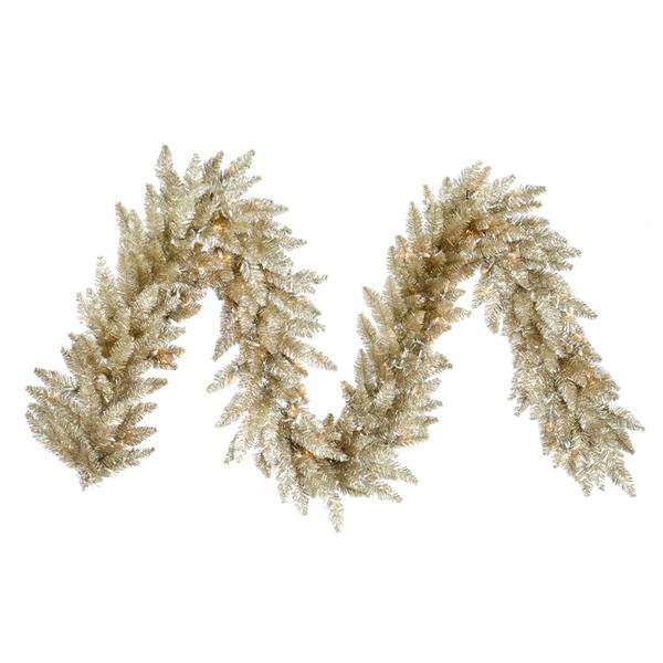 9' Artificial Champagne Garland with 100 Warm White LED Lights