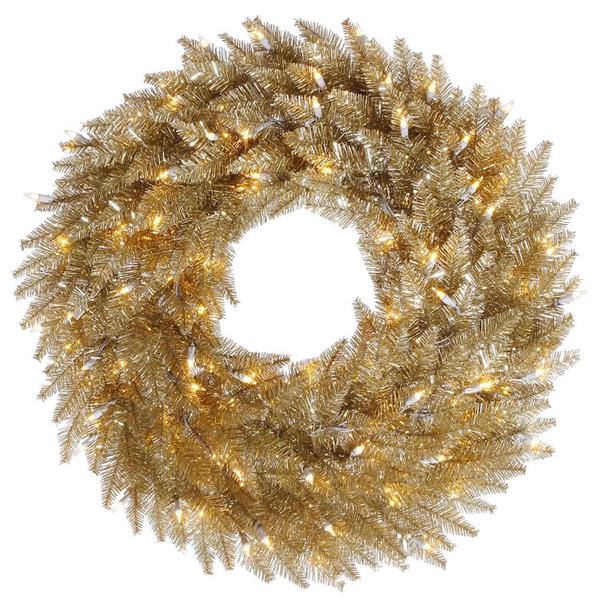36" Artificial Champagne Wreath 100 Warm White LED Lights