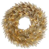 View 36" Artificial Champagne Wreath 100 Warm White LED Lights