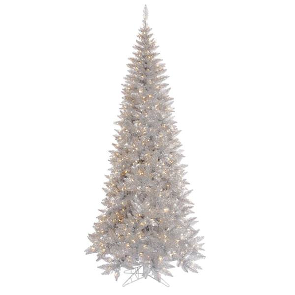 6.5' x 34" Silver Slim Tree with 400 Warm White LED Lights