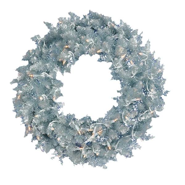 60" Artificial Silver Fir 200 LED Clear Lights Christmas Wreath