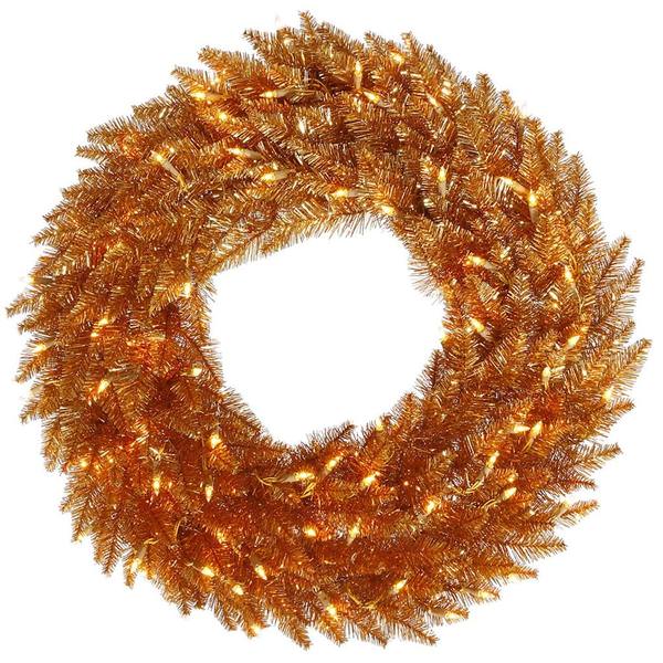 24" Artificial Copper Fir Wreath 50 Warm White LED Lights