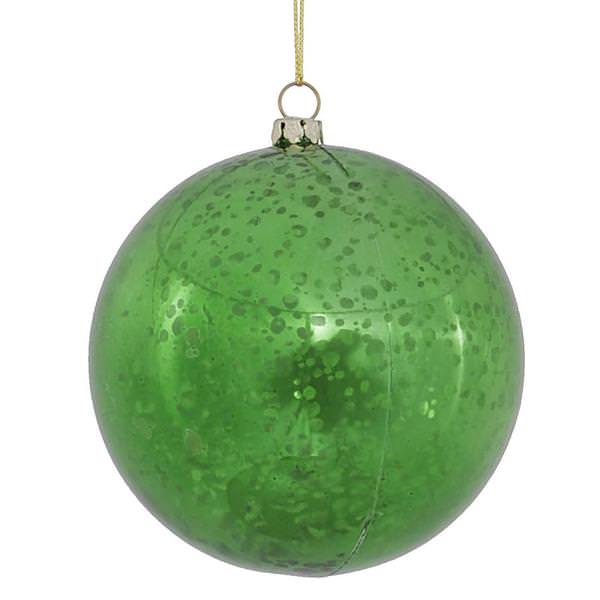 4" Green Shiny Mercury Ball Ornament (6 pack)