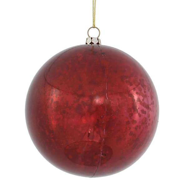 4" Burgundy Shiny Mercury Ball Ornament (6 pack)