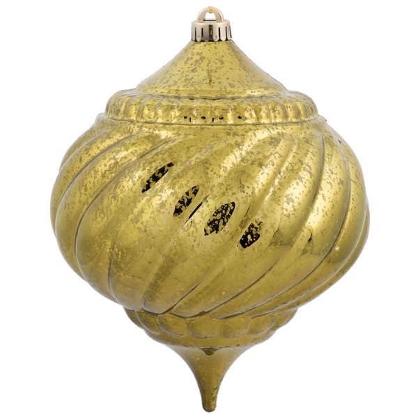 6" Olive Shiny Mercury Finish Onion Ornament (4 pack)