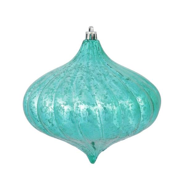 6" Teal Shiny Mercury Finish Onion Ornament (4 pack)