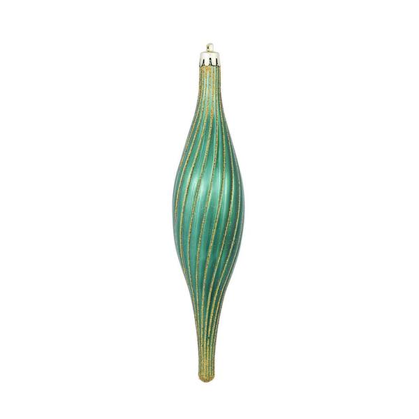 10" Midnight Green Glittered Spirial Ornament (4 pack)