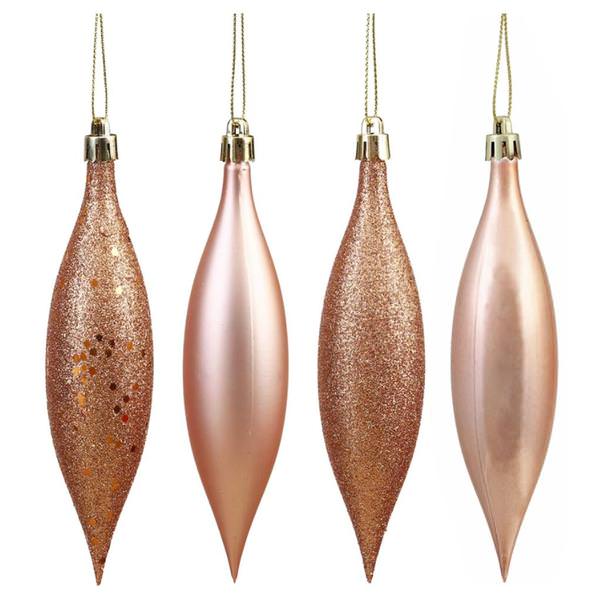 5.5" Rose Gold 4 Assorted Finish Drop Ornament (8 pack)