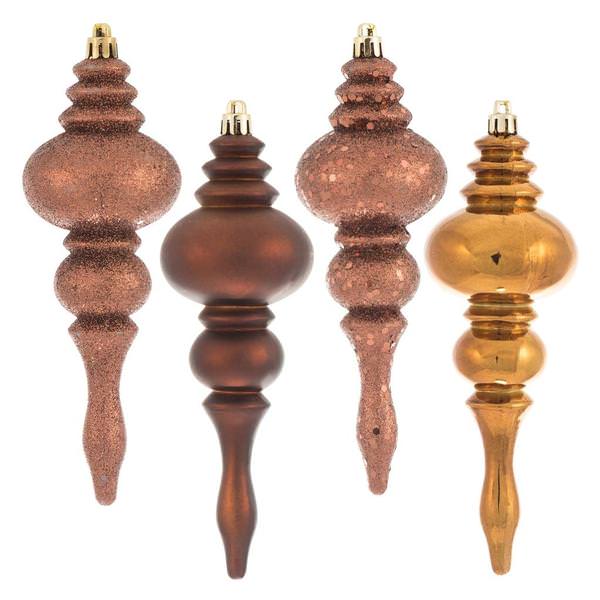 7" Copper 4 Assorted Finish Finial Ornament (8 pack)