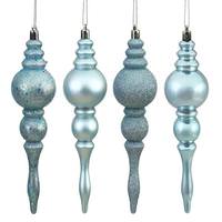 Vickerman 7" Baby Blue Finial 4 Assorted Finish Ornament (set of 8)